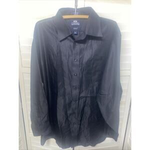 Stafford Men's 18 34-35 Shirt Solid Black Broadcloth Button Up LS Wrinkle Free